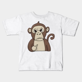 Grumpy Monkey Ape Holding Middle Finger Kids T-Shirt